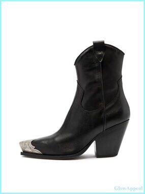 Faux Leather Cowboy Ankle Boots Snip Toe Block Heel Western Booties